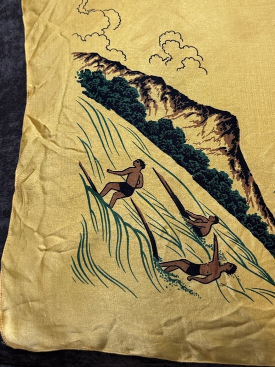 Vintage Aloha Hawaii Yellow Tropical Hula Scarf Embroidered Wall Art - Picture 6 of 10